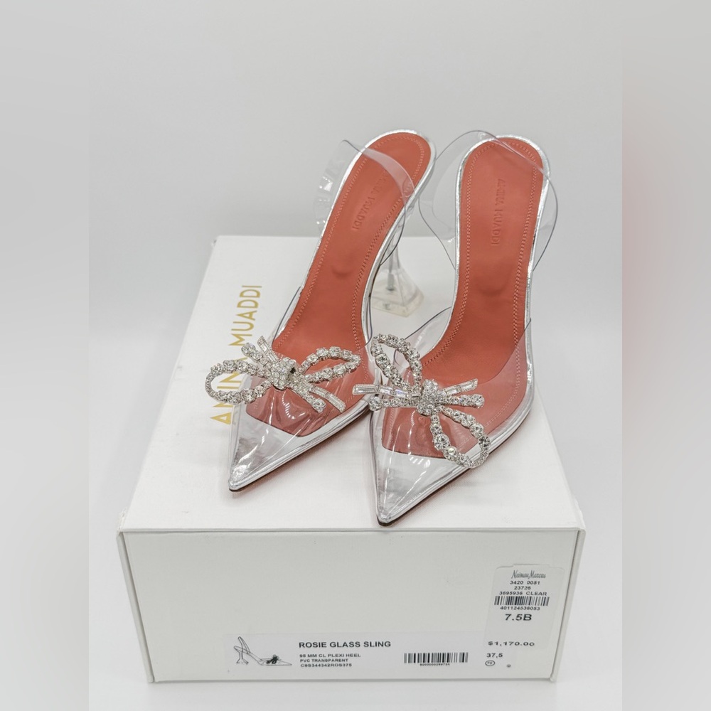 Amina Muaddi Rosie Glass Sling Heels 37.5/ US 7.5 PVC Plexi Transparent
